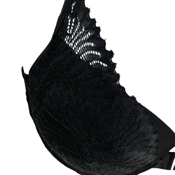 Rene Rofe NWT 36C Black Lace Extreme Push-Up Bra Gold Hardware Coquette Vampy - Picture 10 of 14